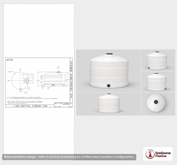 Snyder Industries 1500 GALLON VERTICAL DOME TOP WATER TANK IN WHITE