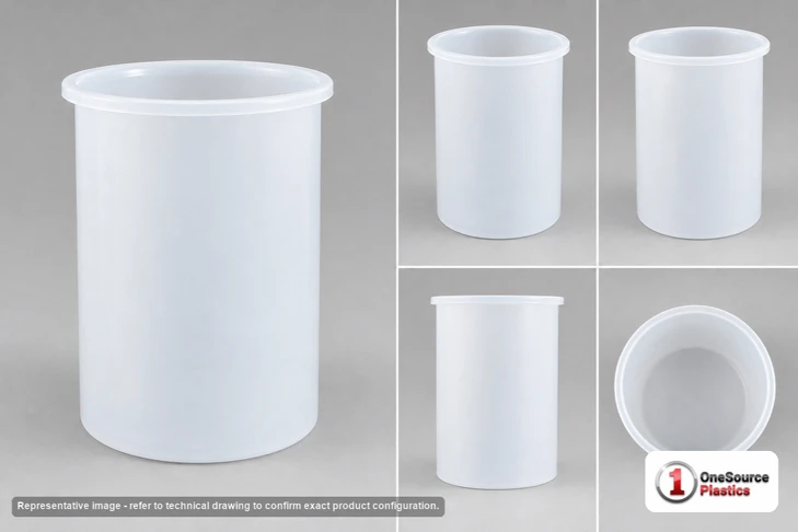 Dimensional spec drawing for Chem-Tainer 16 Gallon Cylindrical Open Top Tank (16" L x 16" W x 28" H)
