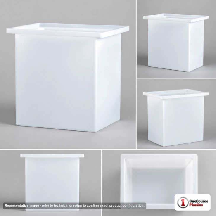 Dimensional spec drawing for Chem-Tainer 17 Gallon Rectangular Open Top Tank (20" L x 20" W x 13" H)