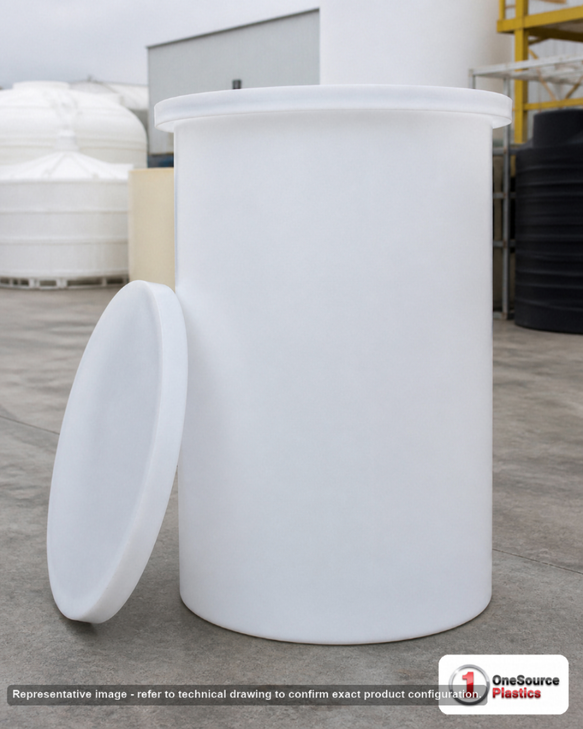 Chem-Tainer 2000 Gallon Plastic Open Top Batch Storage Tank. 2000.0 gallon capacity; Polyethylene; Natural White; dimensions 90.0in H x 82.0in W x 82.0in L; 475.0 lb empty; 1.9 specific gravity rating; max temp 120 deg  F / 48 deg  C; 3 Year Warranty. Manufacturer part number TC8290AA. Sold by OneSource Plastics (https://www.onesourceplastics.com).