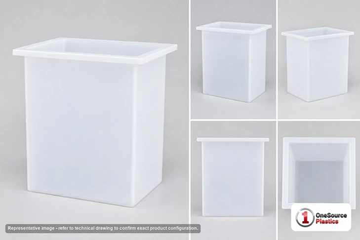 Dimensional spec drawing for Chem-Tainer 22 Gallon Rectangular Open Top Tank (26" L x 14" W x 19" H)