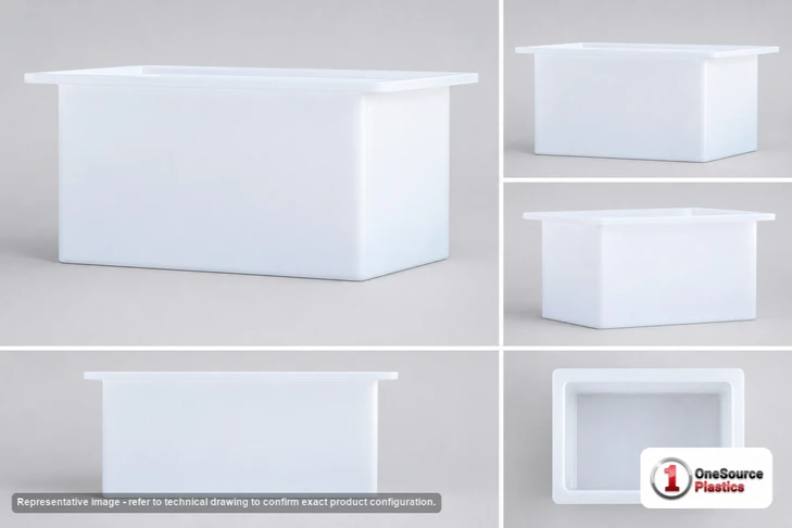 Dimensional spec drawing for Chem-Tainer 44 Gallon Rectangular Open Top Tank (26" L x 20" W x 25" H)