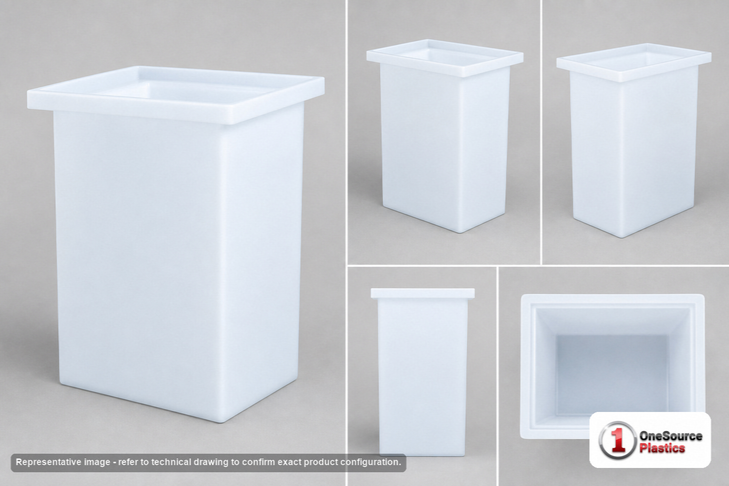 Dimensional spec drawing for Chem-Tainer 56 Gallon Rectangular Open Top Tank (26" L x 20" W x 31" H)