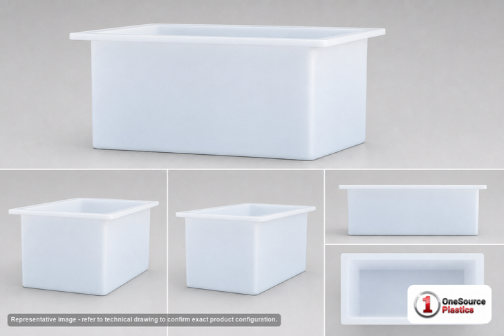 Dimensional spec drawing for Chem-Tainer 60 Gallon Rectangular Open Top Tank (24" L x 48" W x 12" H)