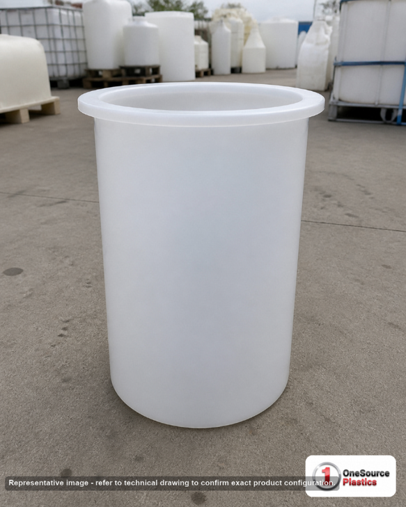 Chem-Tainer 7 Gallon Plastic Open Top Batch Storage Tank. 7 gallon capacity; Polyethylene; Natural White; 22" H x 12" W x