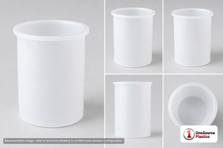 Dimensional spec drawing for Chem-Tainer 7 Gallon Cylindrical Open Top Tank (12" L x 12" W x 22" H)