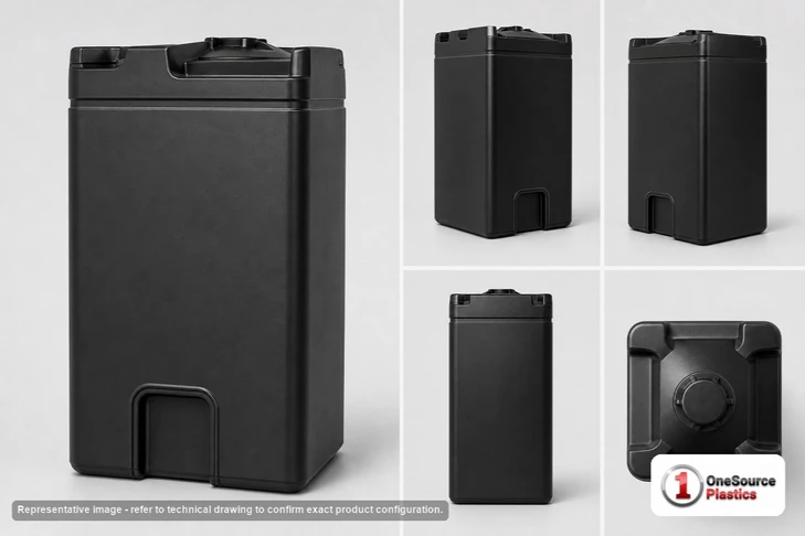 Dimensional spec drawing for Snyder 80 Gallon Double Wall Tank (24" L x 24" W x 43" H)
