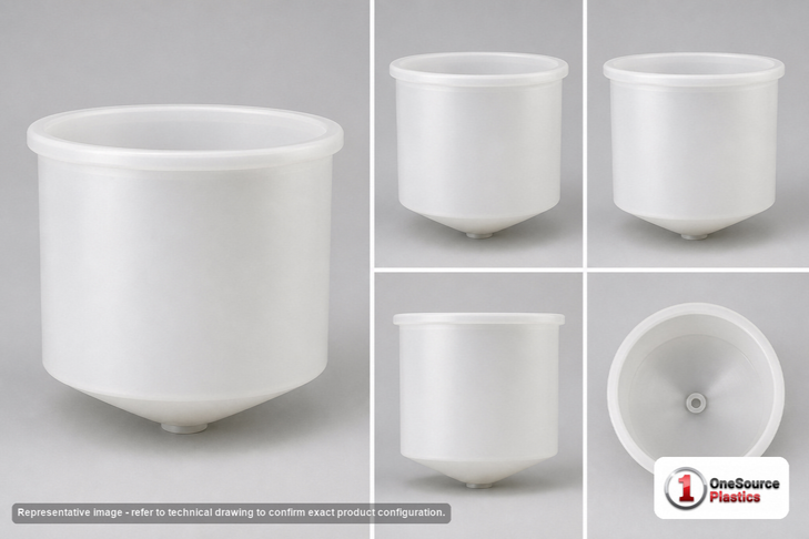 Dimensional spec drawing for Chem-Tainer 55 Gallon Open Top - Cone Bottom (30" L x 30" W x 20" H)