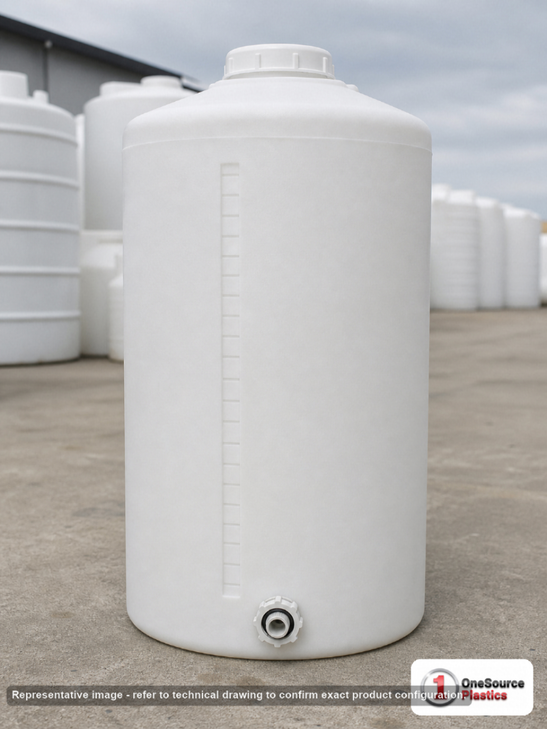 Snyder Industries 65 Gallon Heavy Duty Vertical Storage Tank. Polyethylene; Natural White; 46" H x 24" W x 24" L; fittings: