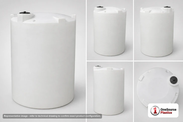 Dimensional spec drawing for Snyder 150 Gallon Vertical Storage Tank (30" L x 30" W x 59" H)