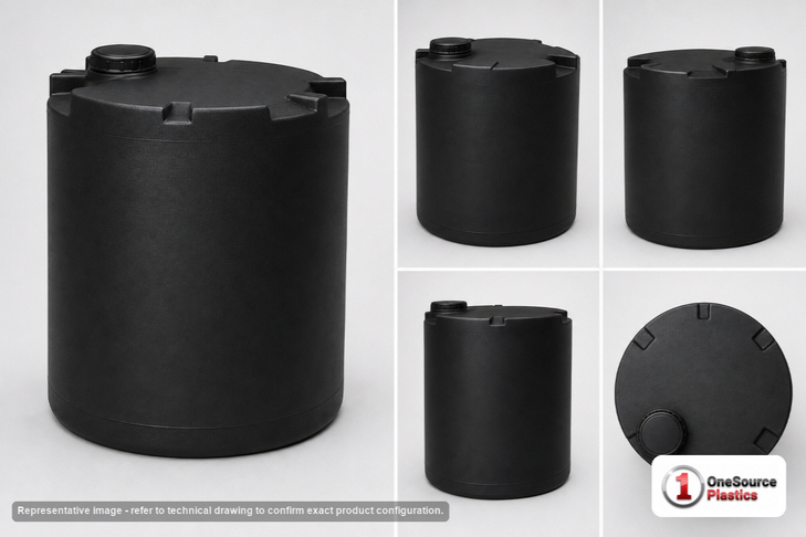 Dimensional spec drawing for Snyder 200 Gallon Vertical Storage Tank (36" L x 36" W x 53" H)