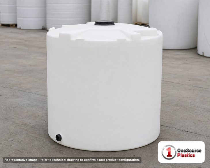 Snyder Industries 330 Gallon Heavy Duty Vertical Storage Tank. Polyethylene; Natural White; 50" H x 47" W x 47" L; fittings: