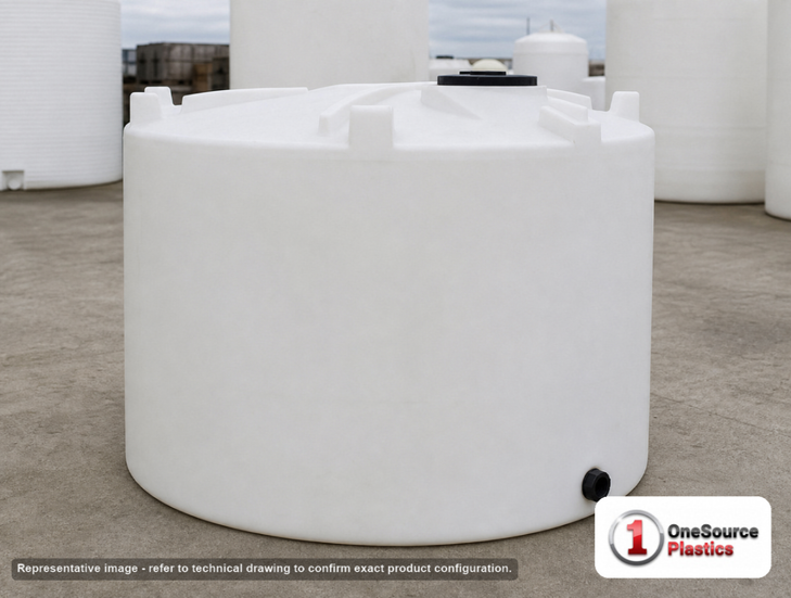 Snyder Industries 550 Gallon Heavy Duty Vertical Storage Tank. Polyethylene; Natural White; 47" H x 64" W x 64" L; fittings:
