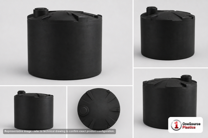 Dimensional spec drawing for Snyder 330 Gallon Vertical Storage Tank (47" L x 47" W x 50" H)