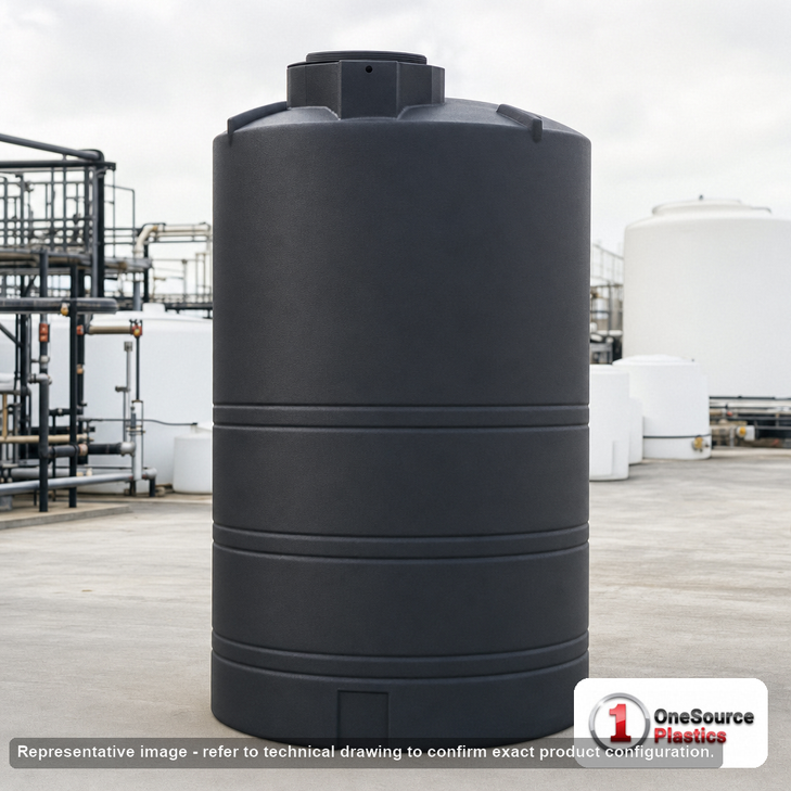 Norwesco 850 Gallon Black Vertical Storage Tank. 850 gallon capacity; Polyethylene; Black; 118" H x 48" W x 48" L; fittings: