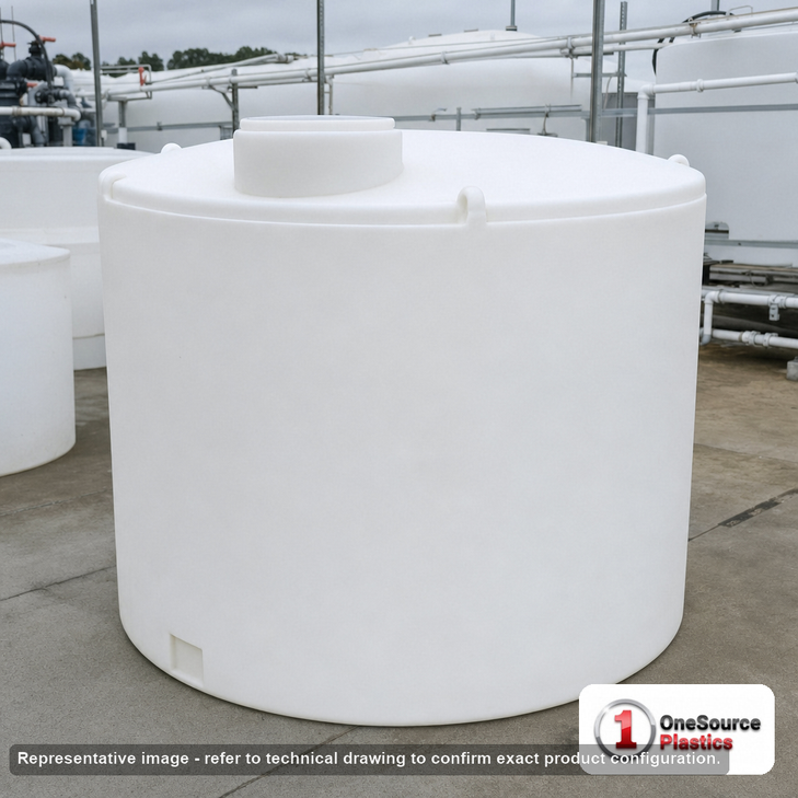 Norwesco 1000 Gallon Vertical Storage Tank. 1000 gallon capacity; Polyethylene; Natural White; dimensions 66.0in H x 72.0in W x 72.0in L; 174.0 lb empty; 1.5 specific gravity rating; fittings: 1 Outlet , 1 Manway / Lid; max temp 120 deg  F / 48 deg  C; 3 Year Warranty. Manufacturer part number 44111. Manufactured by Norwesco. Sold by OneSource Plastics (https://www.onesourceplastics.com).