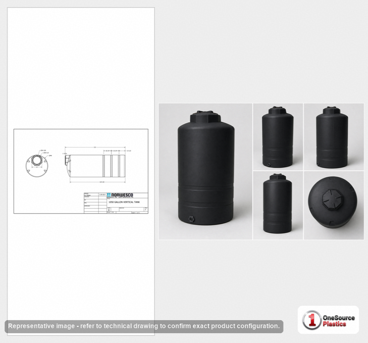 Norwesco 950 Gallon Black Vertical Storage Tank
