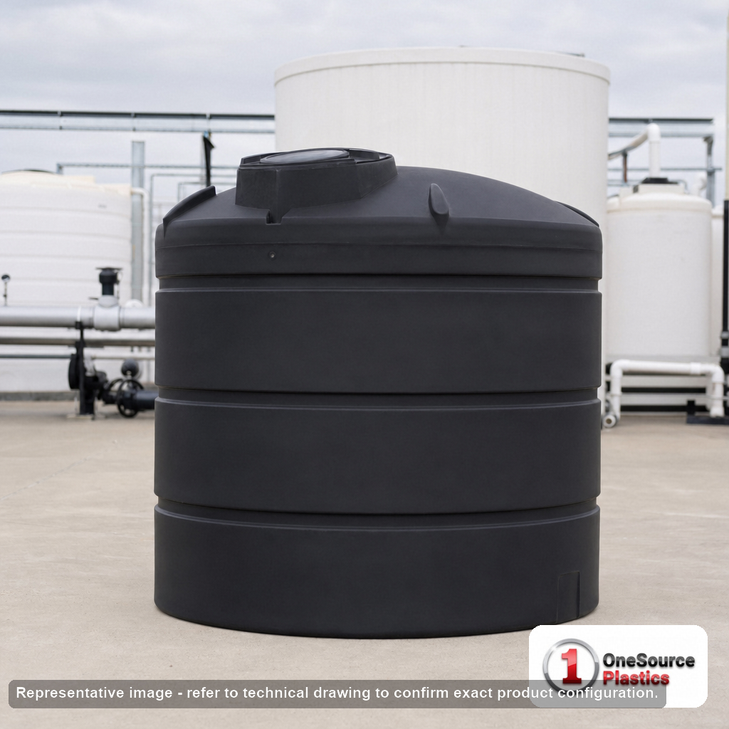 Norwesco 1000 Gallon Black Vertical Storage Tank. 1000 gallon capacity; Polyethylene; Black; 80" H x 64" W x 64" L