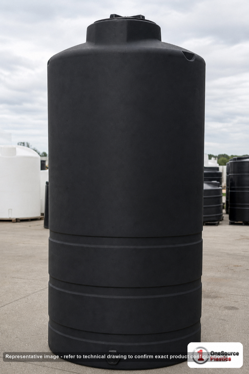 Norwesco 950 Gallon Black Heavy Duty Vertical Storage Tank. 1050 gallon capacity; Polyethylene; Black; 134" H x 48" W x 48"