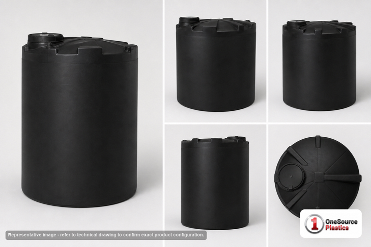 Dimensional spec drawing for Snyder 1100 Gallon Vertical Storage Tank (64" L x 64" W x 90" H)