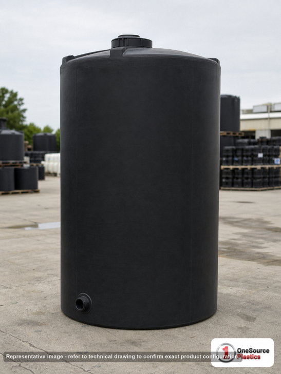 Snyder Industries 850 Gallon Black Heavy Duty Vertical Storage Tank. Polyethylene; Black; 117" H x 48" W x 48" L; fittings: