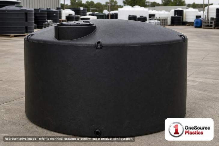 Norwesco 1000 Gallon Black Vertical Storage Tank. 1000 gallon capacity; Polyethylene; Black; 66" H x 72" W x 72" L