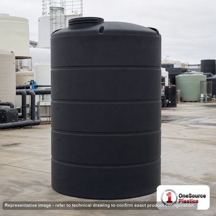Norwesco 1250 Gallon Black Vertical Storage Tank. 1250 gallon capacity; Polyethylene; Black; 114" H x 60" W x 60" L