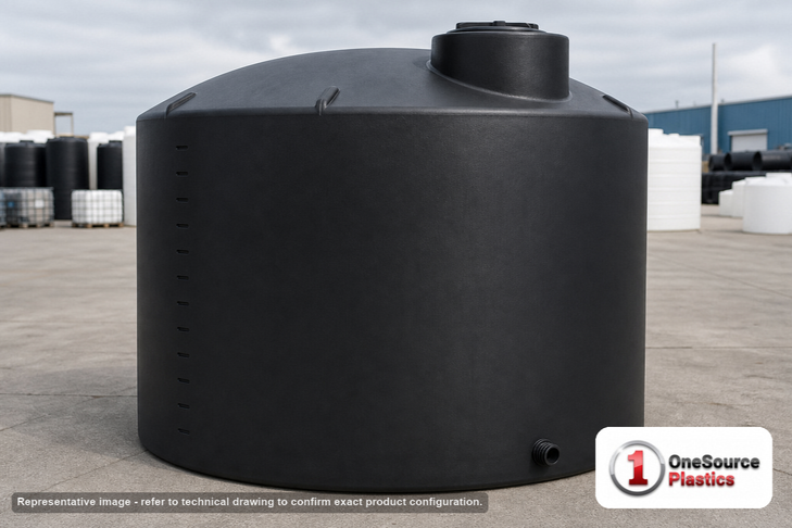 Norwesco 2500 Gallon Black Vertical Storage Tank. Manufacturer part number 40051B.
