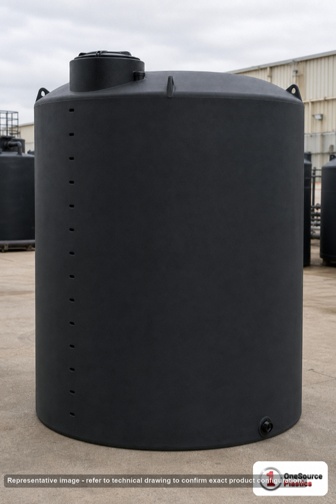 Norwesco 4200 Gallon Black Vertical Storage Tank. 4200 gallon capacity; Polyethylene; Black; 131" H x 102" W x 102" L