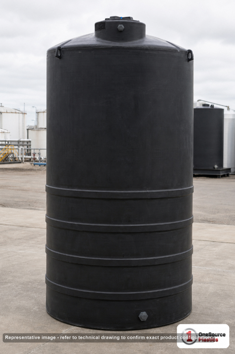Norwesco 2000 Gallon Black Vertical Storage Tank. 2000 gallon capacity; Polyethylene; Black; dimensions 152.0in H x 64.0in W x 64.0in L; 453.0 lb empty; 1.5 specific gravity rating; fittings: 1 Outlet , 1 Manway / Lid; max temp 120 deg  F / 48 deg  C; 3 Year Warranty. Manufacturer part number 47888. Manufactured by Norwesco. Sold by OneSource Plastics (https://www.onesourceplastics.com).