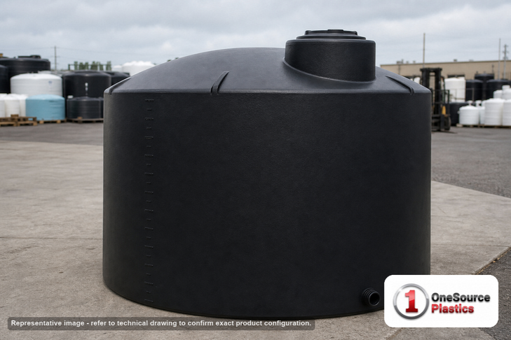 Norwesco 3000 Gallon Black Vertical Storage Tank. . Manufacturer part number 40754B. Sold by OneSource Plastics (https://www.onesourceplastics.com).