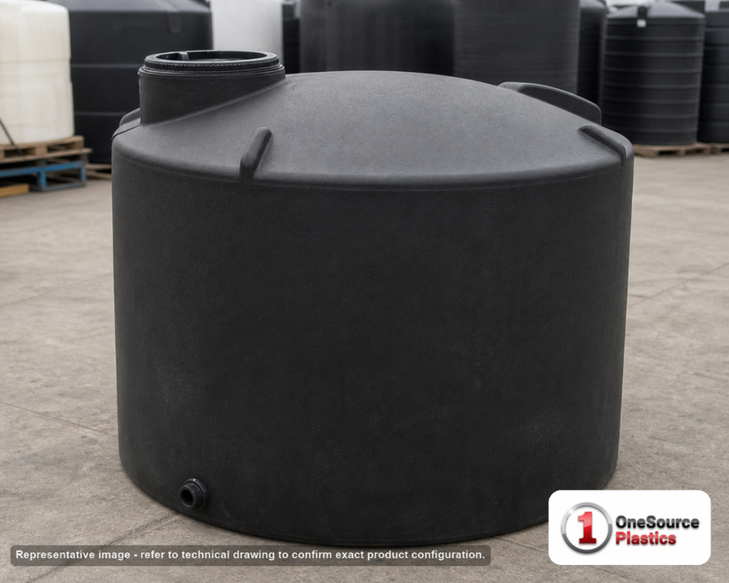 Norwesco 1700 Gallon Black Vertical Storage Tank. 1700 gallon capacity; Polyethylene; Black; 74" H x 87" W x 87" L