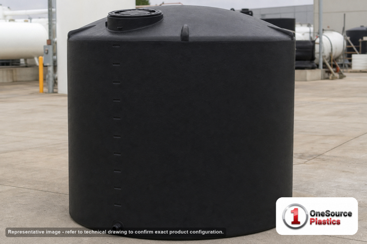 Norwesco 2100 Gallon Black Vertical Storage Tank. 2100 gallon capacity; Polyethylene; Black; 89" H x 87" W x 87" L