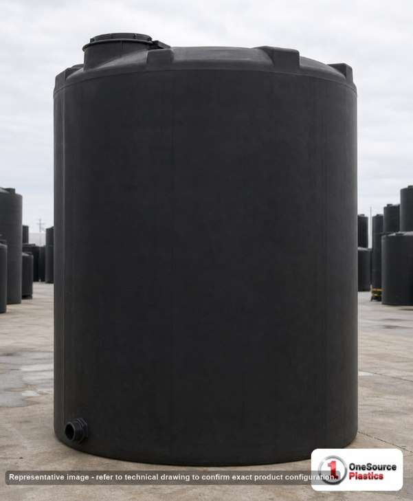 Snyder Industries 6900 Gallon Black Vertical Storage Tank. Polyethylene; Black; 153" H x 120" W x 120" L; fittings: 1