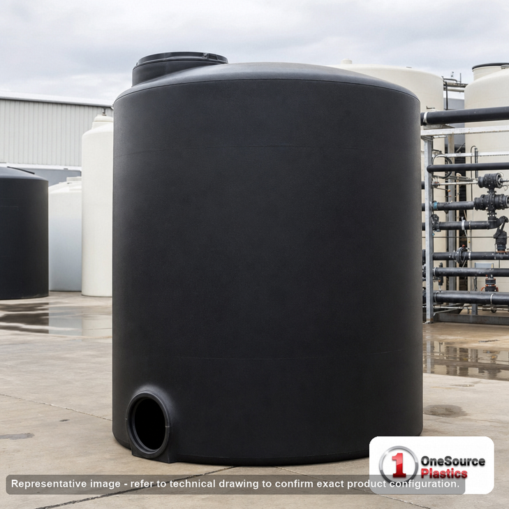 Norwesco 3000 Gallon Black Heavy Duty Vertical Storage Tank. 3000 gallon capacity; Polyethylene; Black; 93" H x 102" W x