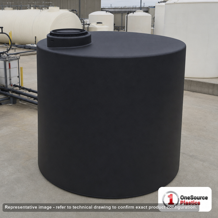 Norwesco 2500 Gallon Black Heavy Duty Vertical Storage Tank. 2500 gallon capacity; Polyethylene; Black; 79" H x 102" W x