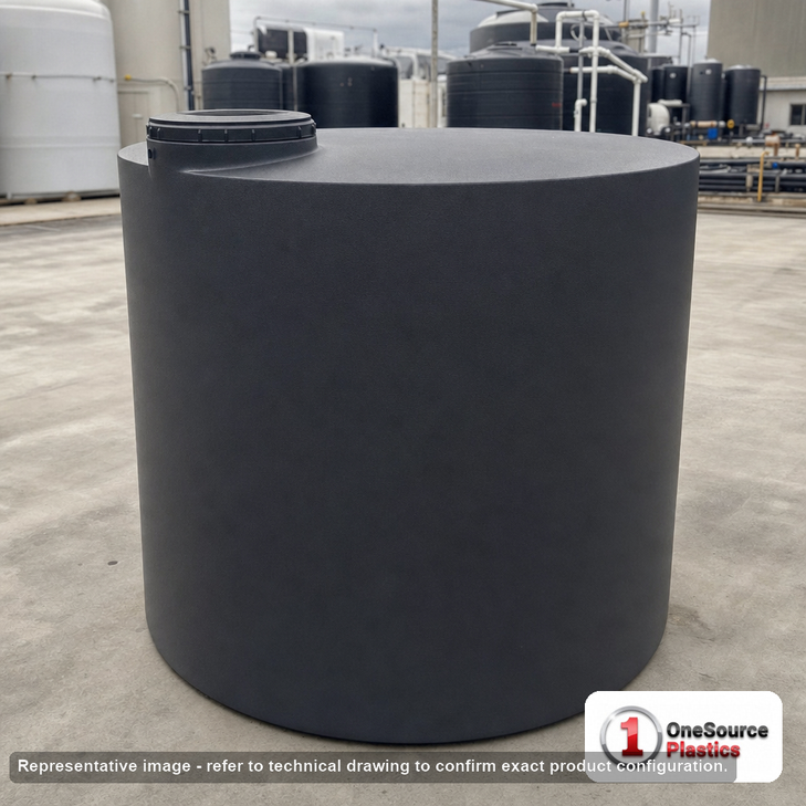 Norwesco 2500 Gallon Black Vertical Storage Tank. 2500 gallon capacity; Polyethylene; Black; 79" H x 102" W x 102" L