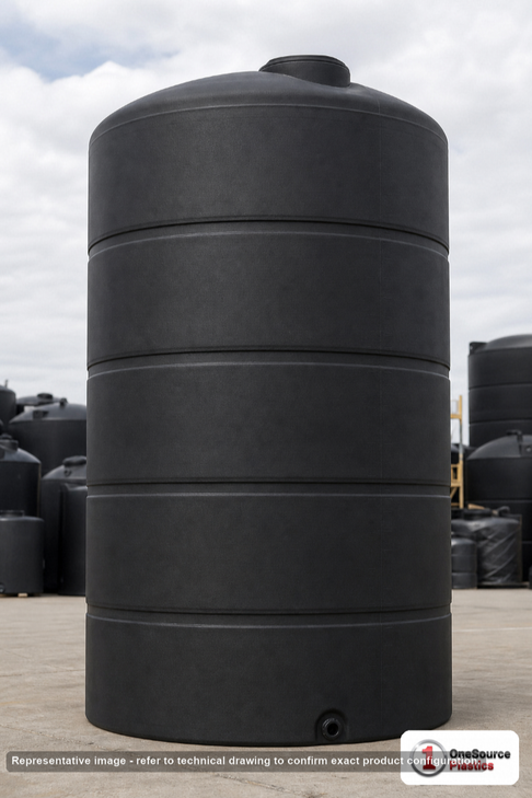 Norwesco 6502 Gallon Black Vertical Storage Tank. Polyethylene; Black; 196" H x 102" W x 102" L; fittings: 1 Outlet, 1