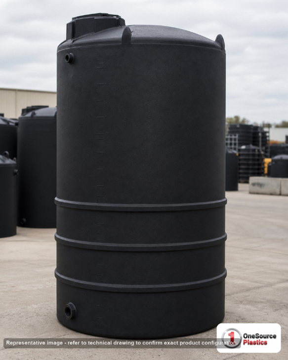 Norwesco 2000 Gallon Black Heavy Duty Vertical Storage Tank. 2000 gallon capacity; Polyethylene; Black; 152" H x 64" W x 64"