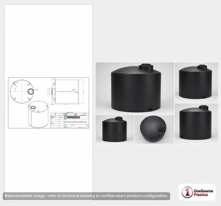 Dimensional spec drawing for Norwesco 3000 Gallon Vertical Storage Tank (95" L x 95" W x 109" H)