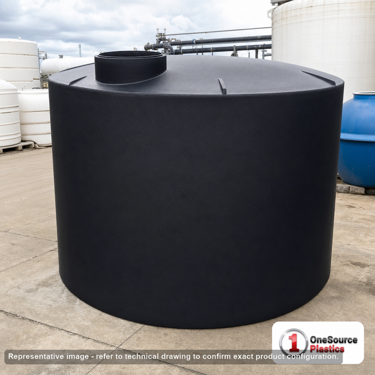 Norwesco 5000 Gallon Black Heavy Duty Vertical Storage Tank. 5000 gallon capacity; Polyethylene; Black; 86" H x 141" W x