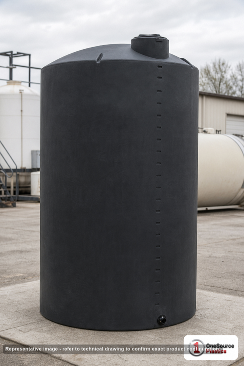 Norwesco 3600 Gallon Black Vertical Storage Tank. 3600 gallon capacity; Polyethylene; Black; dimensions 151.0in H x 87.0in W x 87.0in L; 556.0 lb empty; 1.5 specific gravity rating; fittings: 1 Outlet , 1 Manway / Lid; max temp 120 deg  F / 48 deg  C; 3 Year Warranty. Manufacturer part number 44790b. Manufactured by Norwesco. Sold by OneSource Plastics (https://www.onesourceplastics.com).