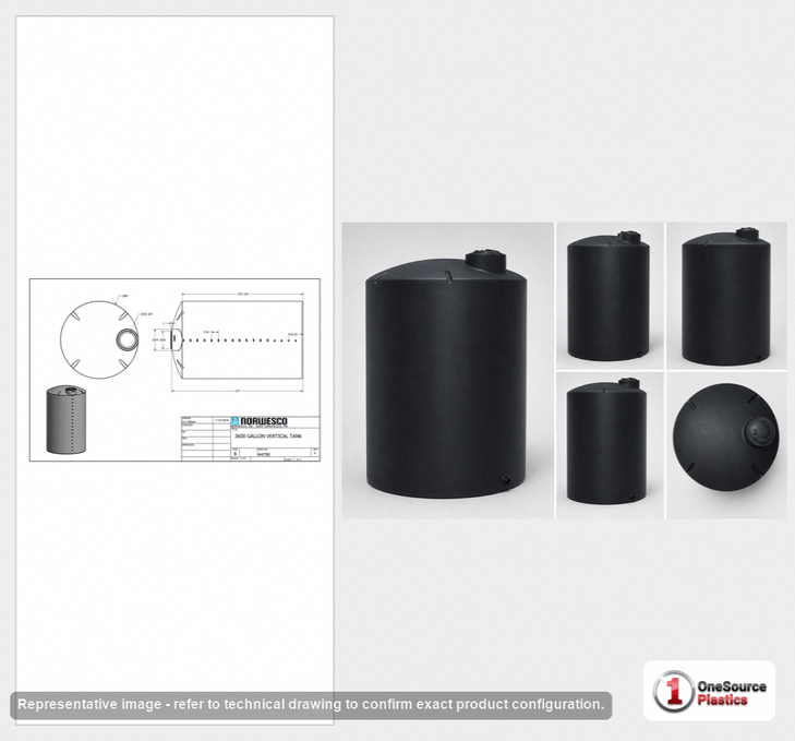 Norwesco 3600 Gallon Black Vertical Storage Tank