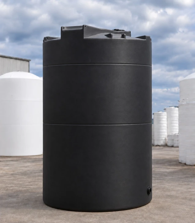 Snyder Industries 9800 Gallon Black 1.9 SG Vertical Tank with fitting, 120 in dia, OneSource Plastics yard