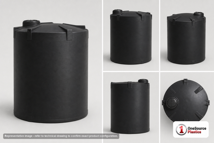 Dimensional spec drawing for Snyder 6500 Gallon Vertical Storage Tank (120" L x 120" W x 145" H)