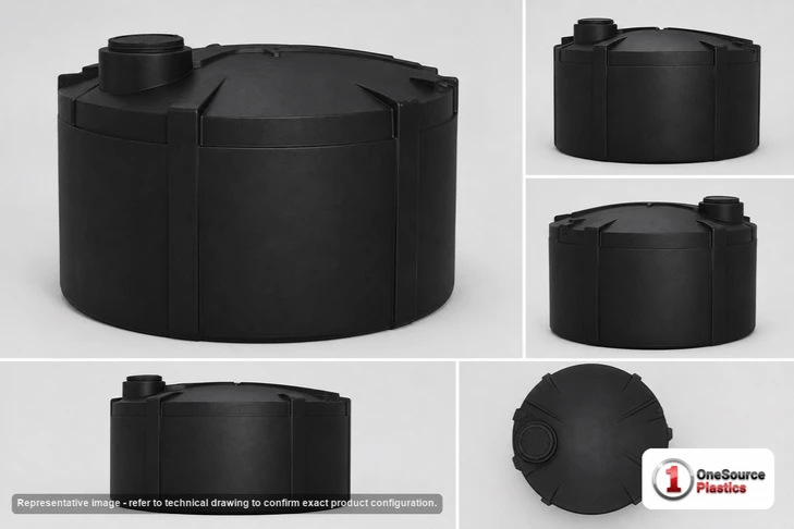 Dimensional spec drawing for Snyder 5000 Gallon Vertical Storage Tank (120" L x 120" W x 116" H)