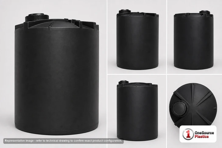 Dimensional spec drawing for Snyder 3650 Gallon Vertical Storage Tank (102" L x 102" W x 126" H)