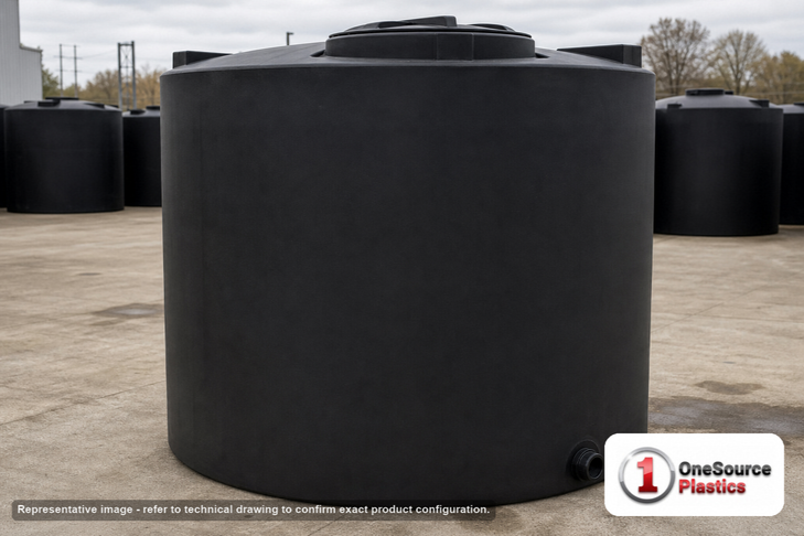 Snyder Industries 2000 Gallon Black Heavy Duty Vertical Storage Tank. Polyethylene; Black; 88" H x 90" W x 90" L; fittings: