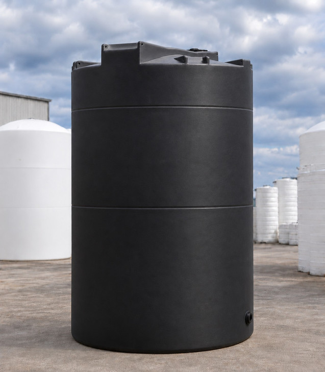 Snyder Industries 9800 Gallon Black 1.5 SG Vertical Tank with fitting, 120 in dia, OneSource Plastics yard