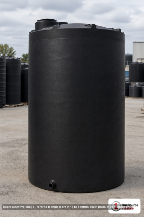 Snyder Industries 5000 Gallon Black Vertical Storage Tank. Polyethylene; Black; 154" H x 102" W x 102" L; fittings: 1